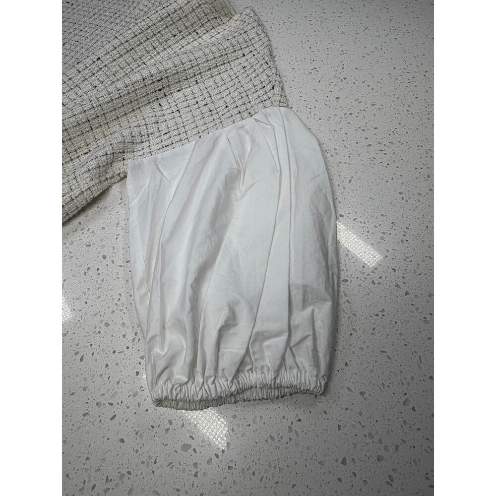ZARA Textured Tweed Crop Top Blouse Puff Sleeve White size L - Picture 7 of 9